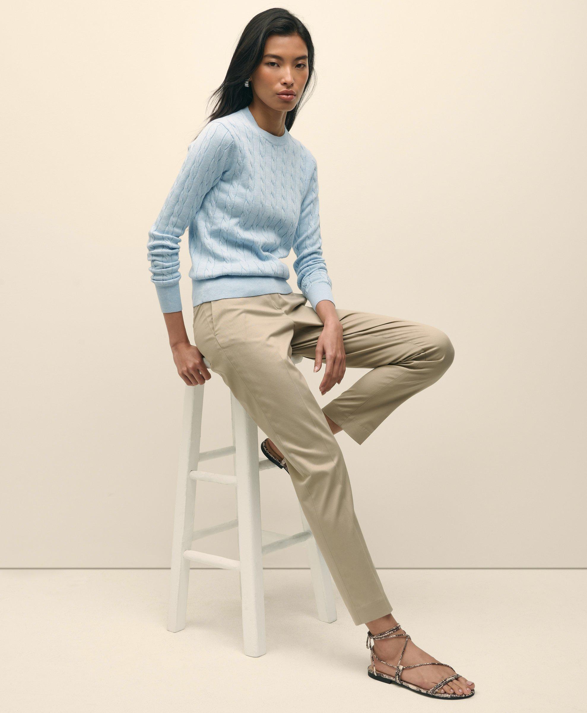 Brooks Brothers Supima Cotton Cable Crewneck Sweater In Light Blue Heather