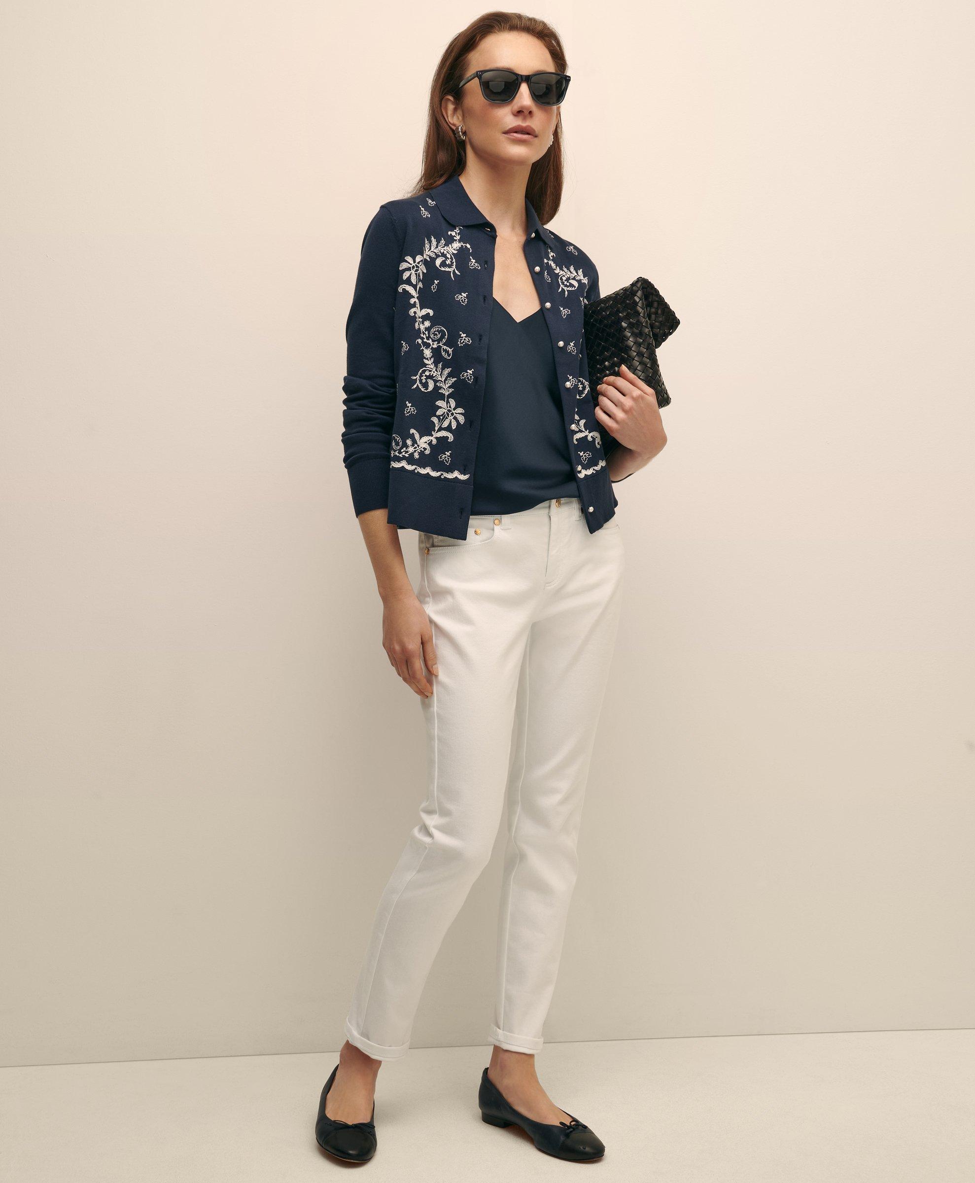 Brooks Brothers Supima Cotton Embroidered Cardigan Sweater In Navy