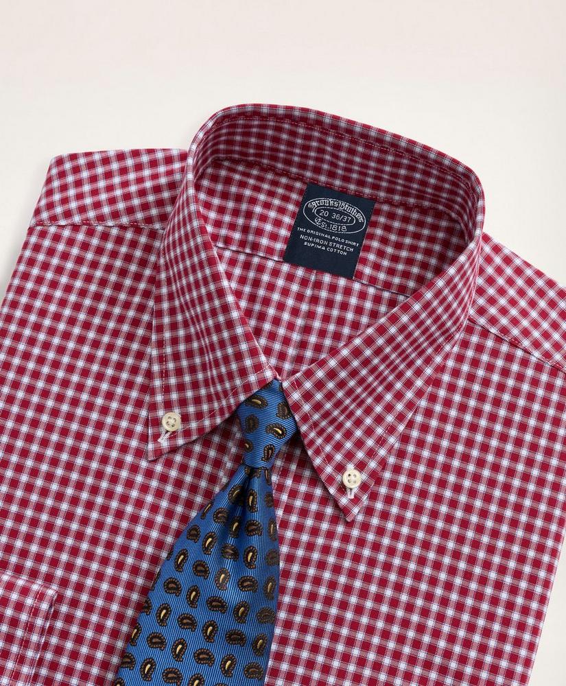 Stretch Big & Tall Dress Shirt, Non-Iron Pinpoint Oxford Button Down Collar Gingham, image 2