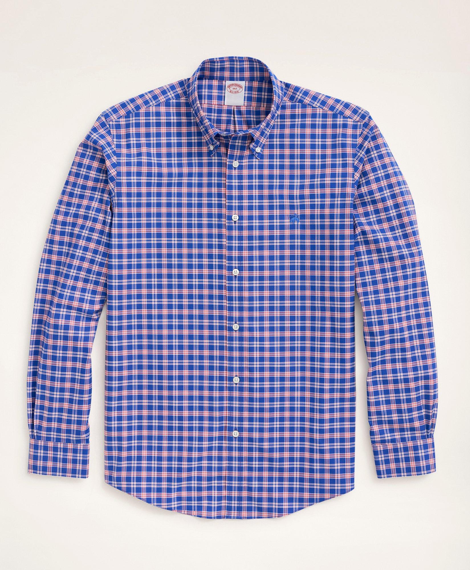 Brooks Brothers Stretch Big & Tall Sport Shirt, Non-iron Check In Dark Blue