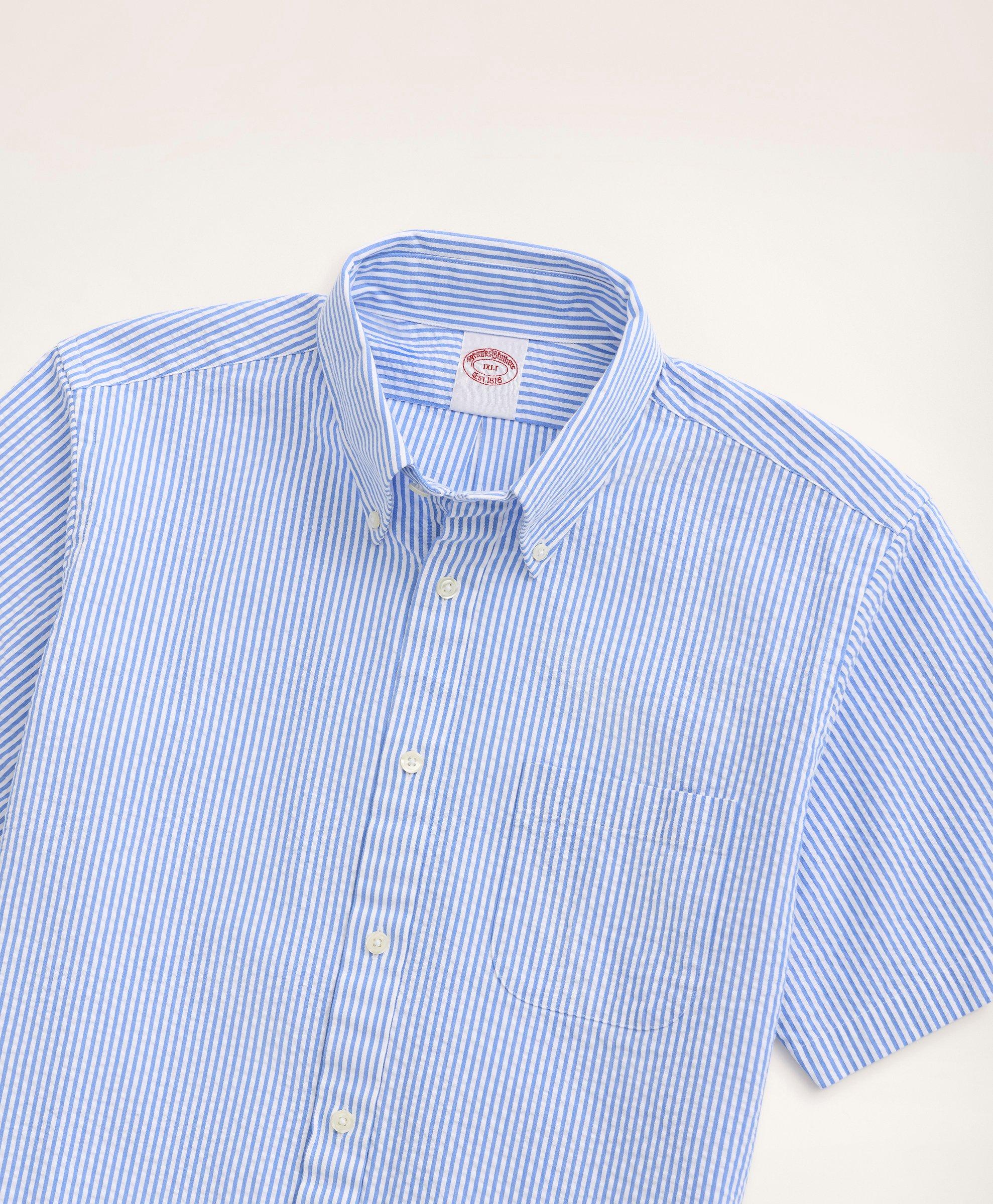 Classic Seersucker Stripe Button-Down Short Sleeve Shirt