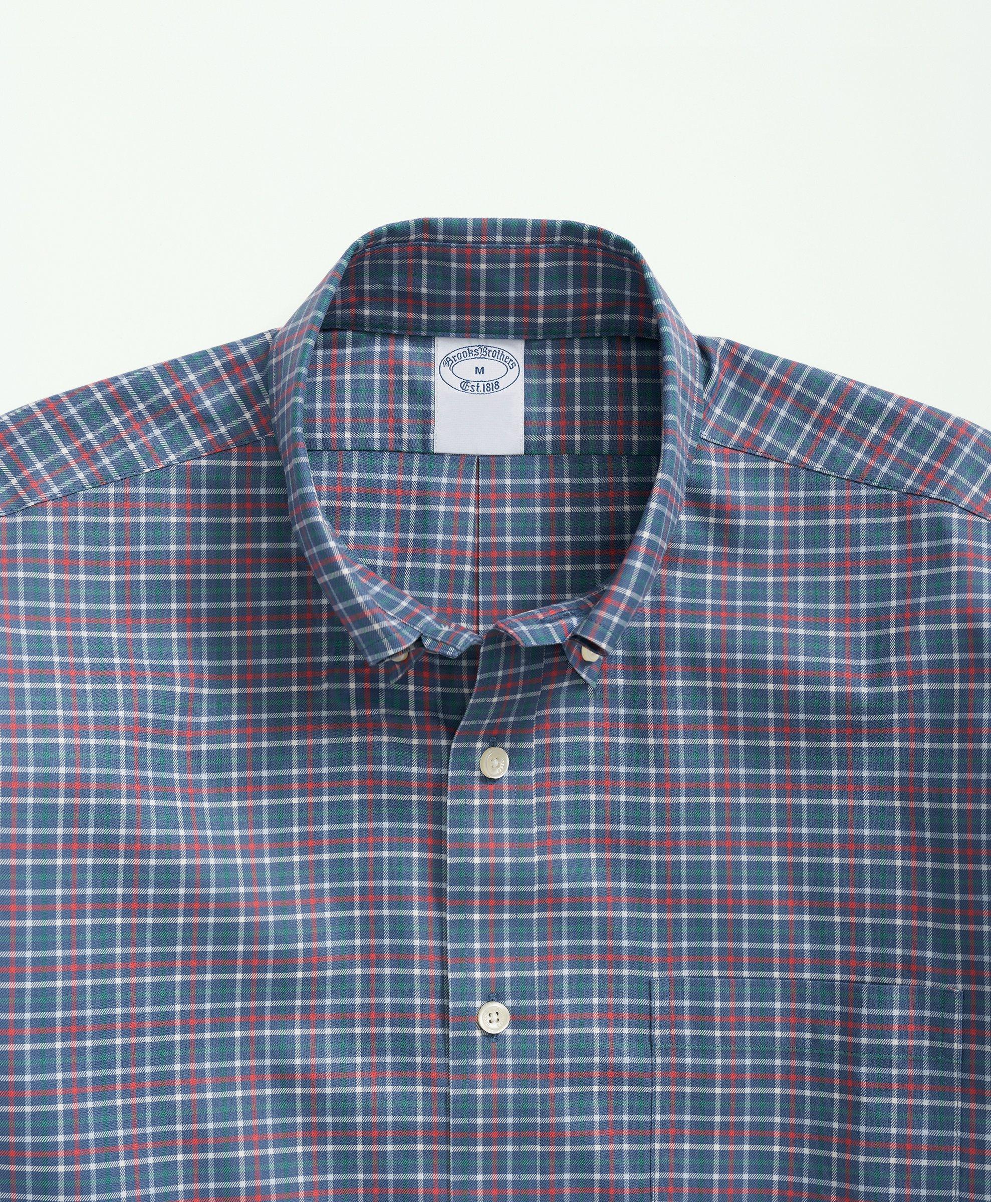 Big & Tall Stretch Supima® Cotton Non-Iron Twill Polo Button Down Collar, Mini Checked Shirt, image 2