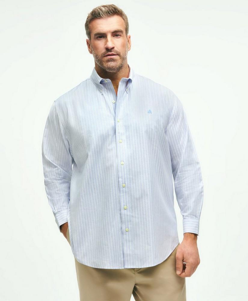 Big & Tall Stretch  Cotton Non-Iron Oxford Polo Button-Down Collar, Outline Striped Shirt, image 1
