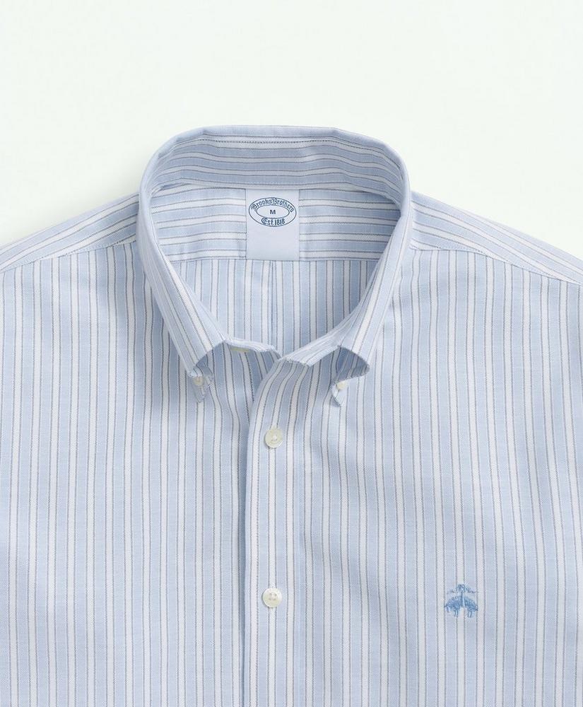 Big & Tall Stretch  Cotton Non-Iron Oxford Polo Button-Down Collar, Outline Striped Shirt, image 4