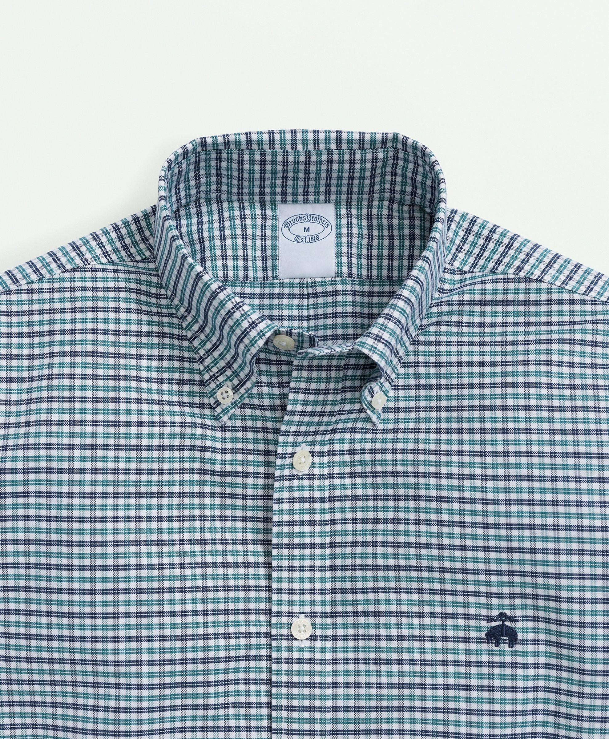 Big & Tall Stretch Cotton Non-Iron Oxford Polo Button-Down Collar, Mini-Graph Check Shirt, image 2