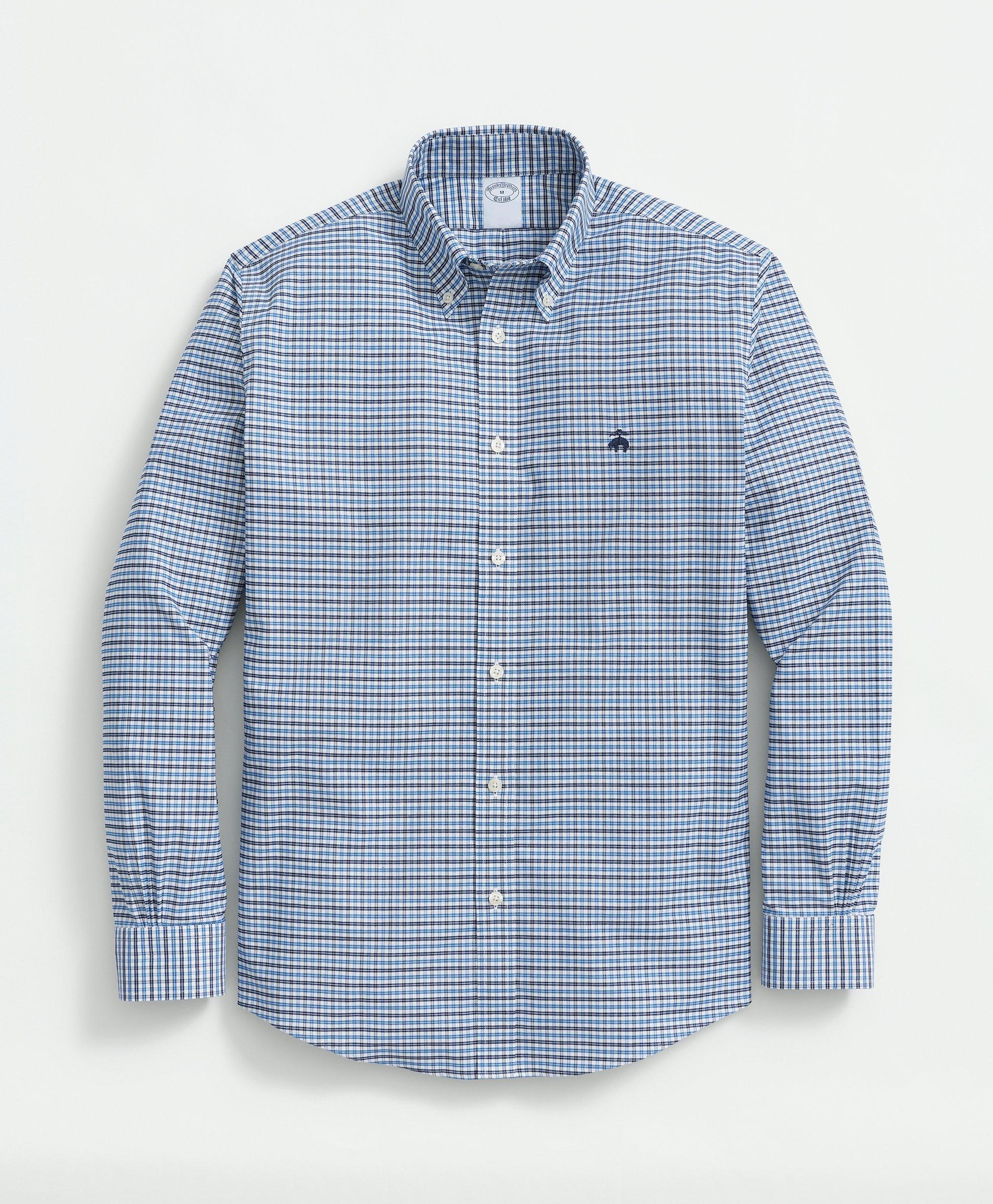 Big & Tall Stretch Cotton Non-Iron Oxford Polo Button-Down Collar, Mini-Graph Check Shirt, image 1