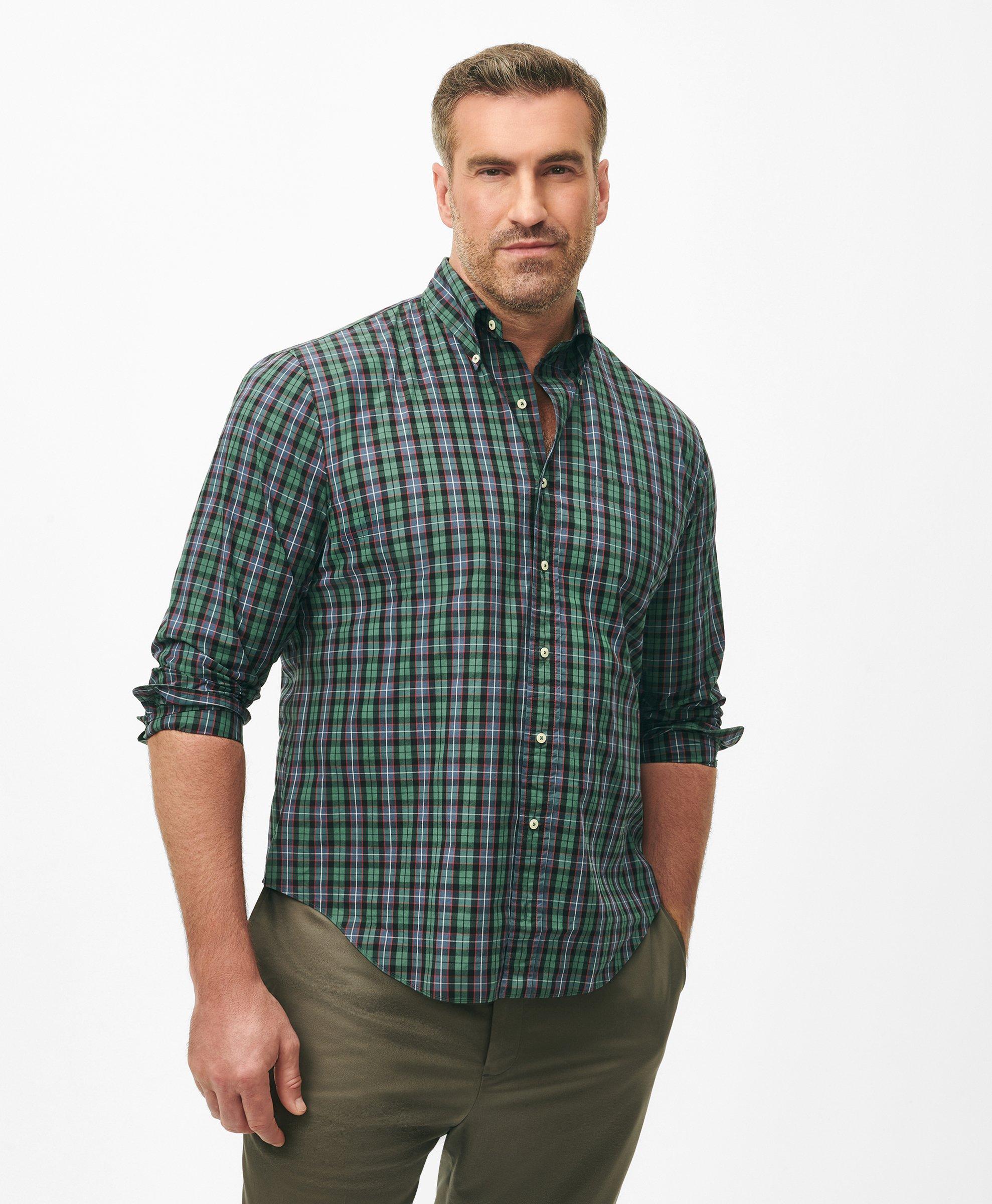 Brooks Brothers Big & Tall Friday Shirt, Poplin Checked In Dark Green