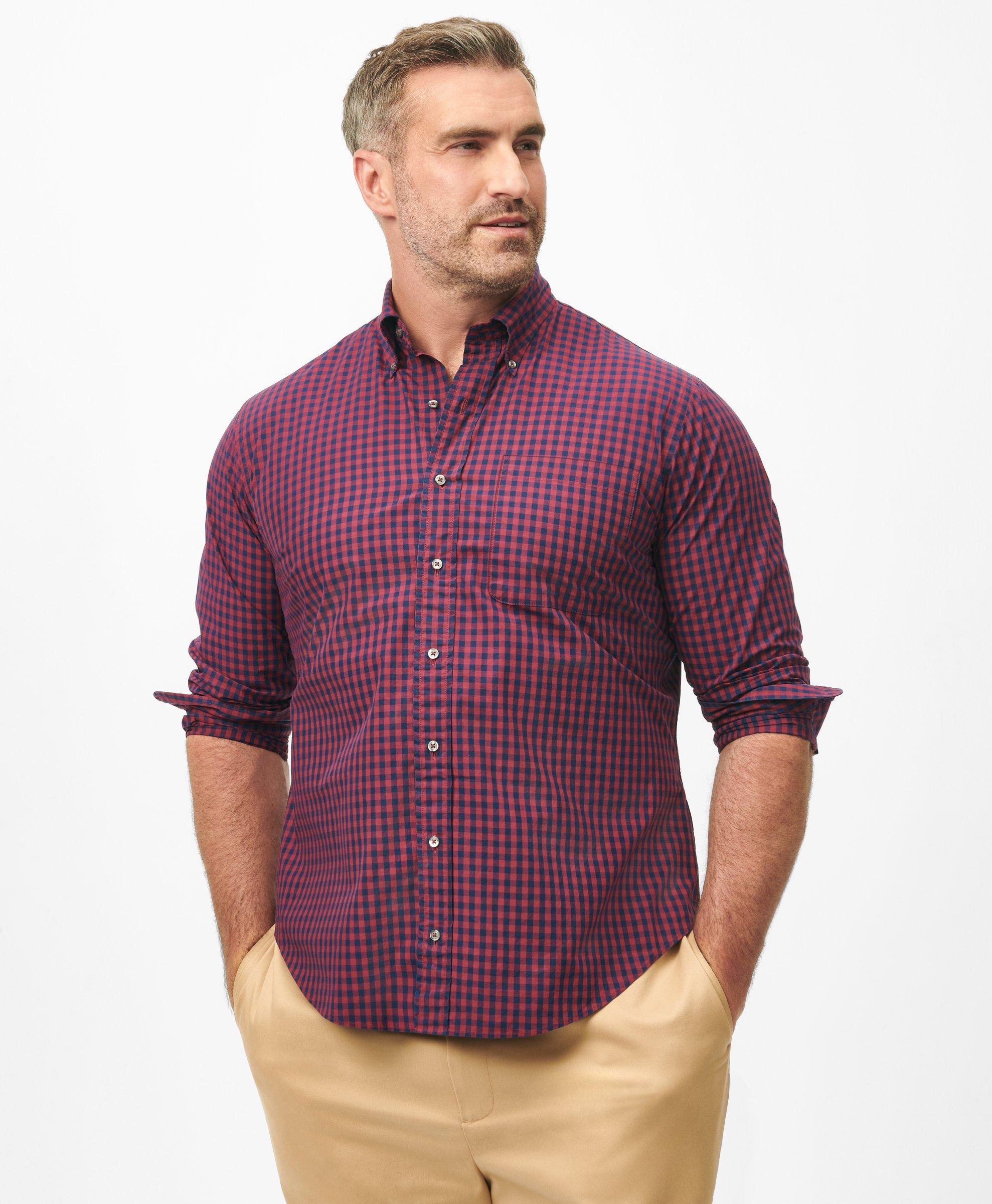 Brooks Brothers Big & Tall Friday Shirt, Poplin Gingham In Dark Red