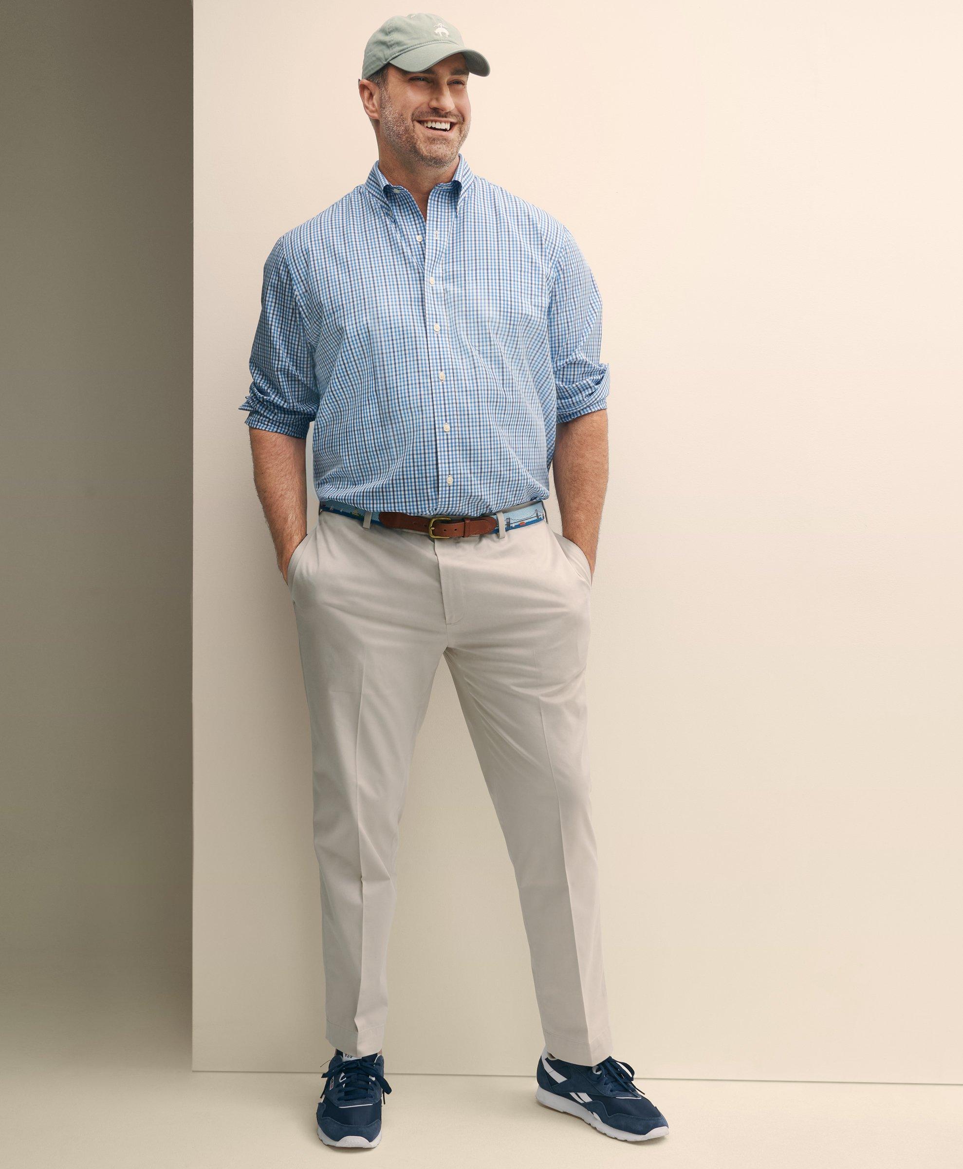 Brooks Brothers Big & Tall Stretch Cotton Non-iron Polo Button Down Collar, Gingham Shirt In Bright Blue