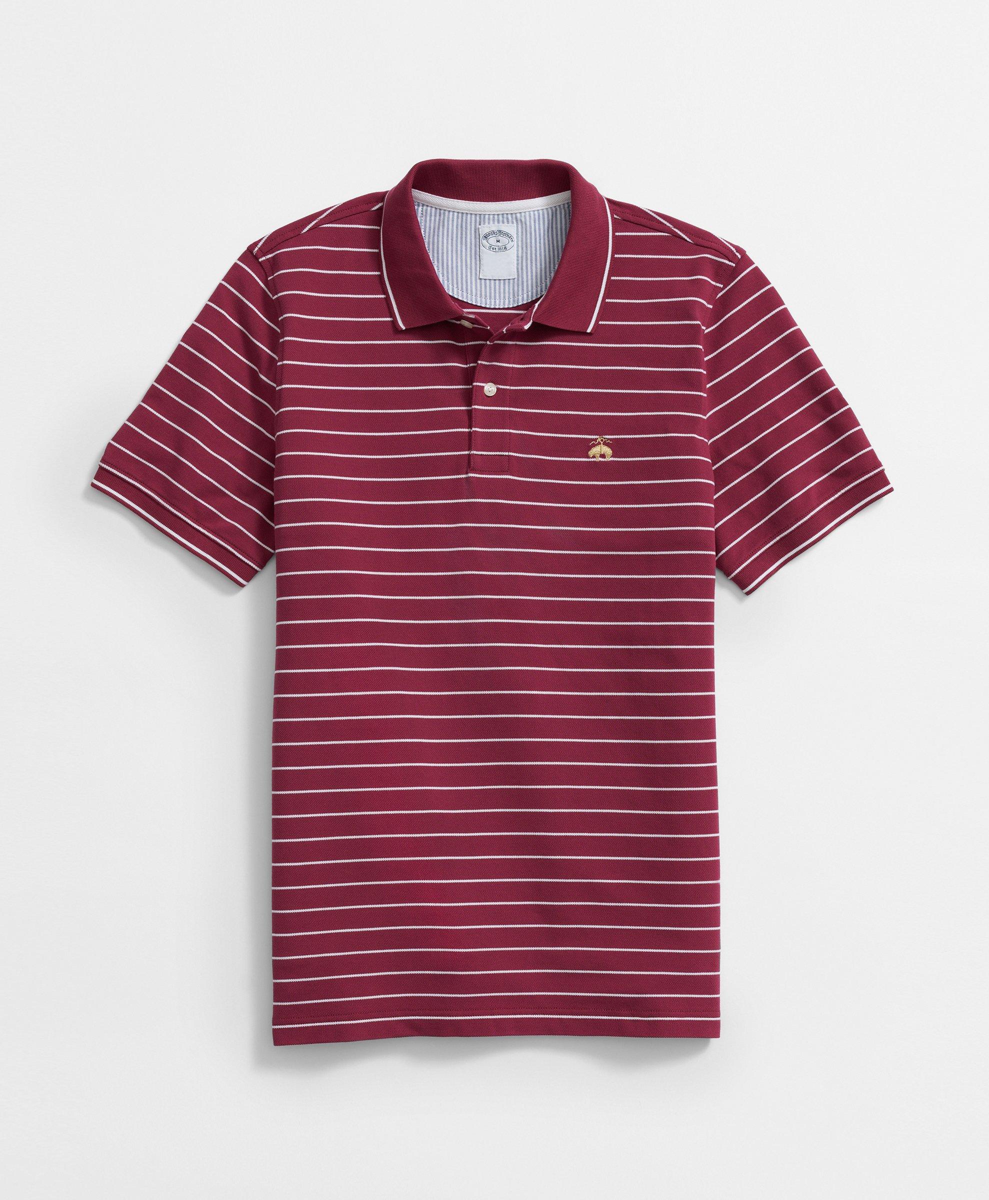 Brooks Brothers Golden Fleece Big & Tall Thin Striped Supima Polo Shirt In Red/white