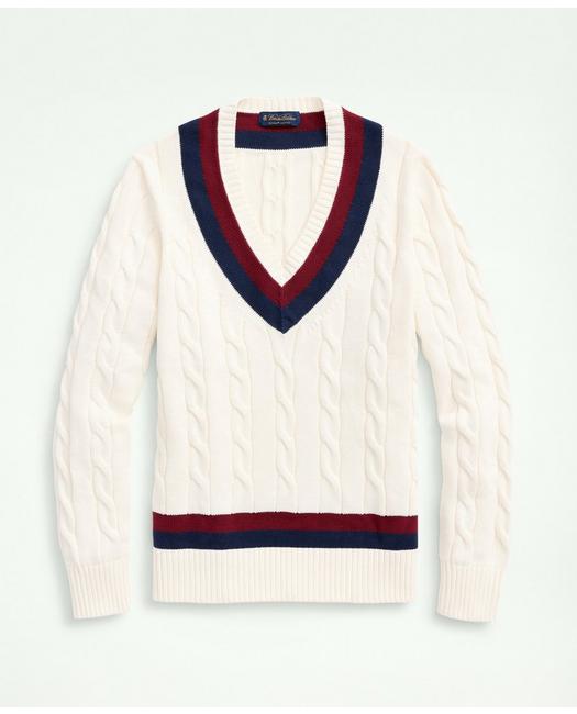 80s Mens Sweaters, Sweatshirts, Knitwear Mens Big Tall Supima Cotton Cable Tennis Sweater  Ivory  Size 2X Tall $168.00 AT vintagedancer.com