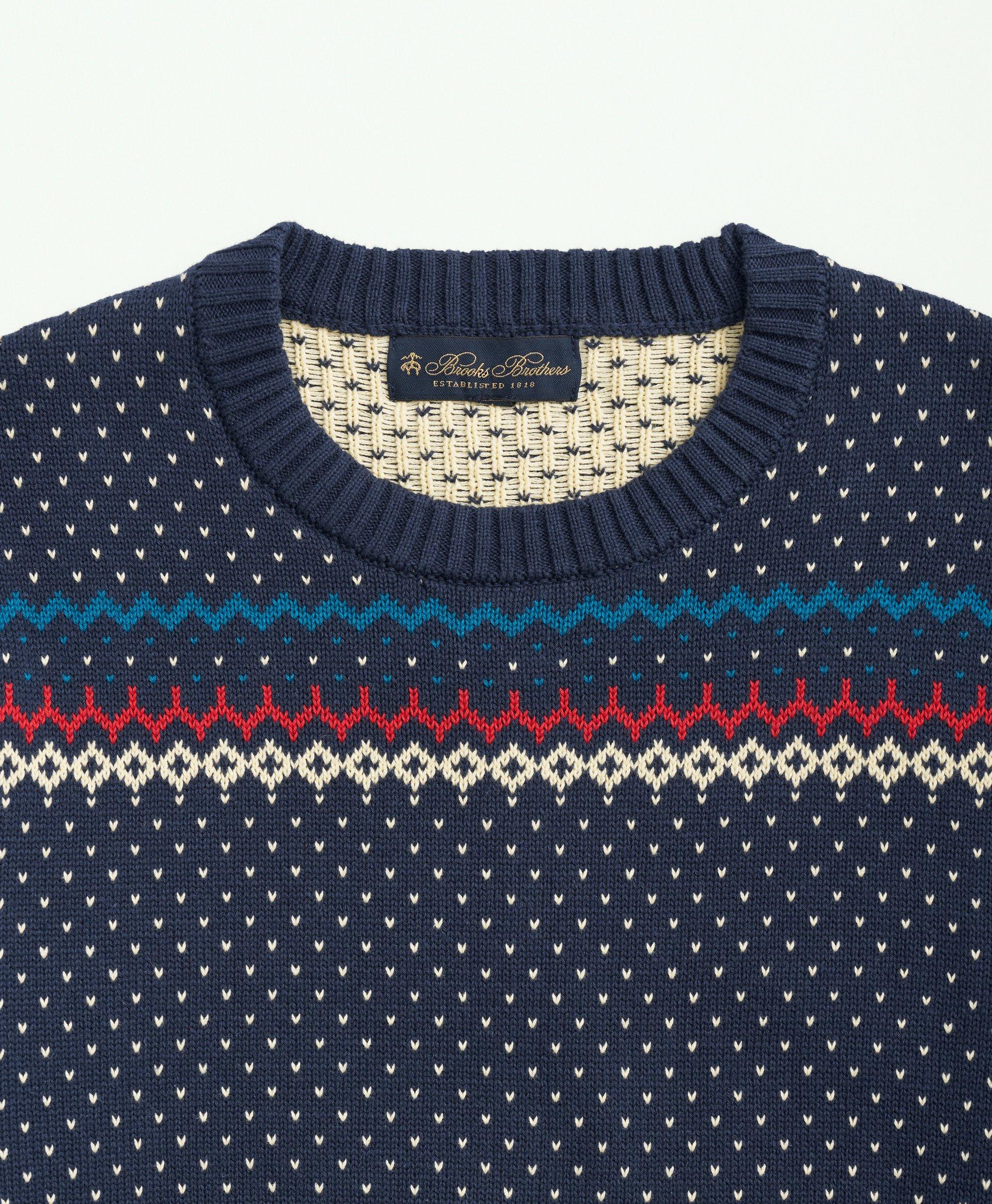 Big Tall Cotton Crewneck Fair Isle Sweater