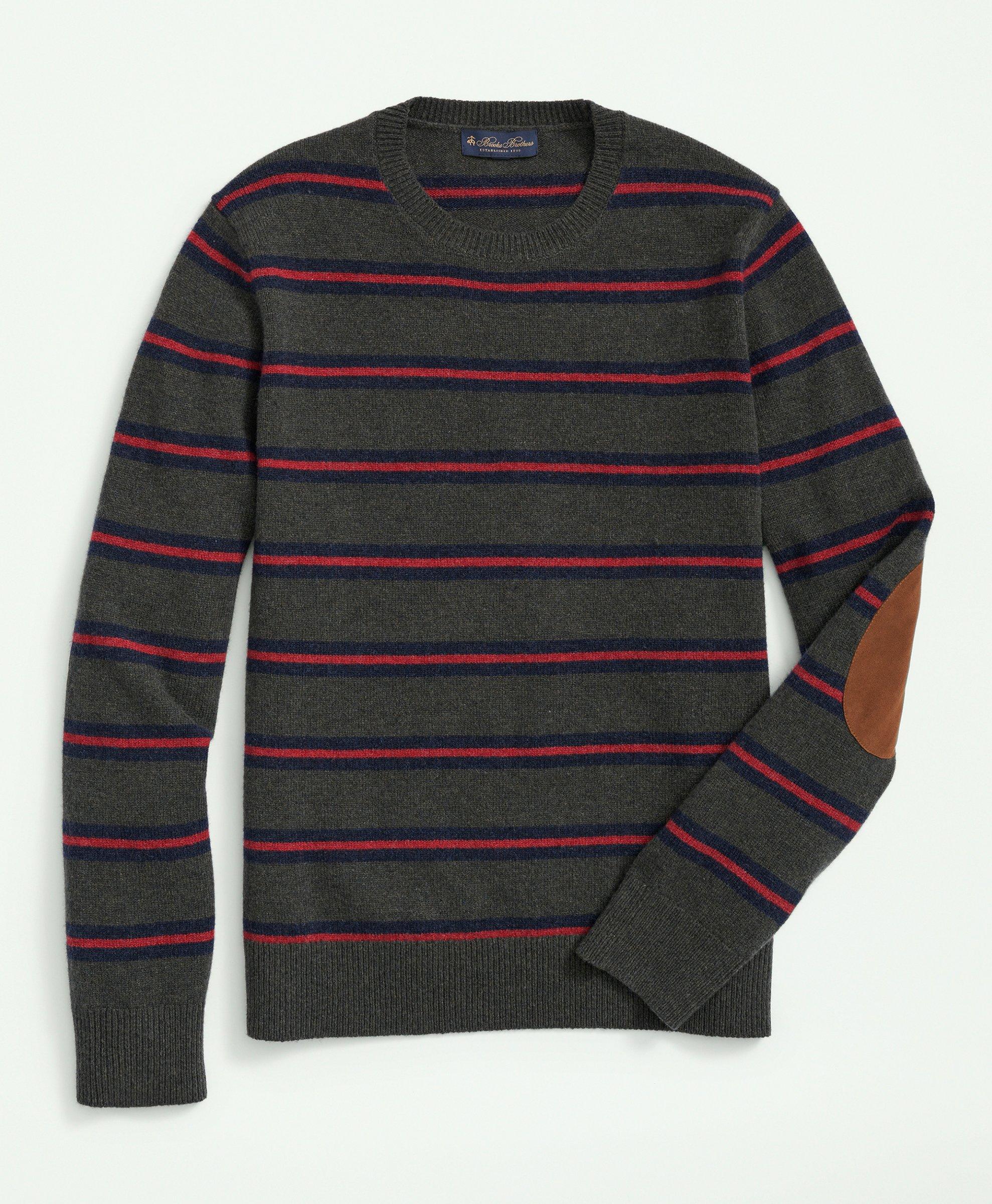 Big Tall Lambswool Crewneck Belt Stripe Sweater