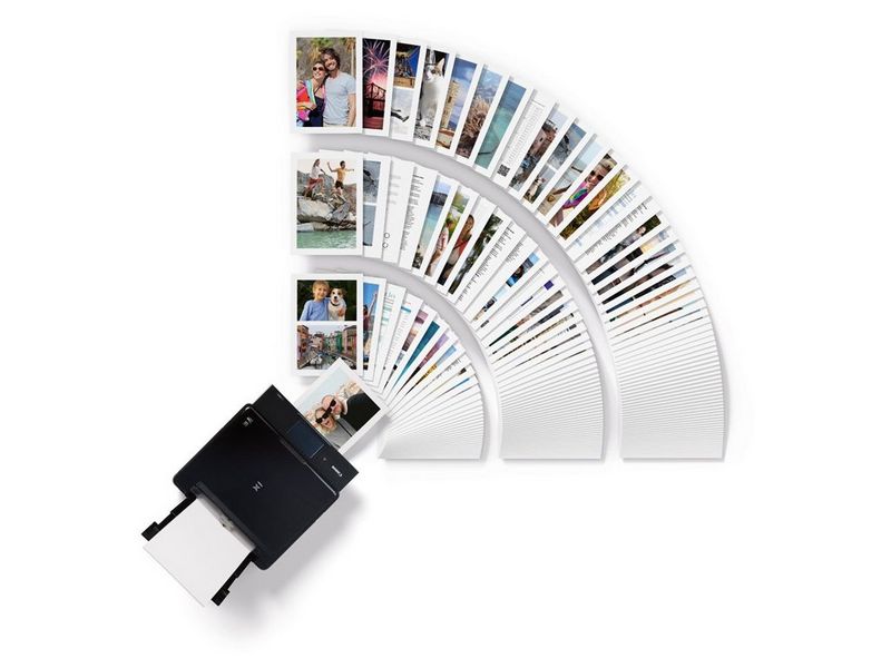 Image of the PIXMA TS8150 representing how the series prints more than its nearest rivals with a fan of images coming out of the printer