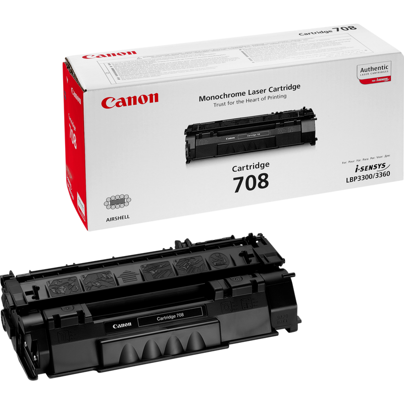 Canon 708 Toner-Cartridge Schwarz Produkt Verpackung und Patrone