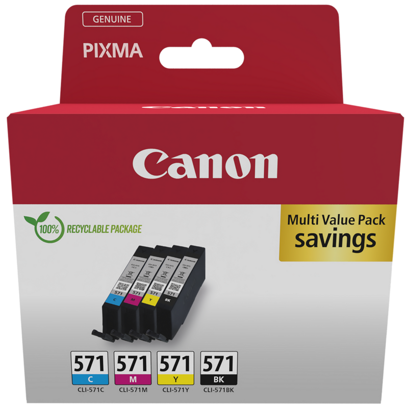 Canon CLI-571 BK/C/M/Y Ink Cartridge Multi Pack Product Package front view