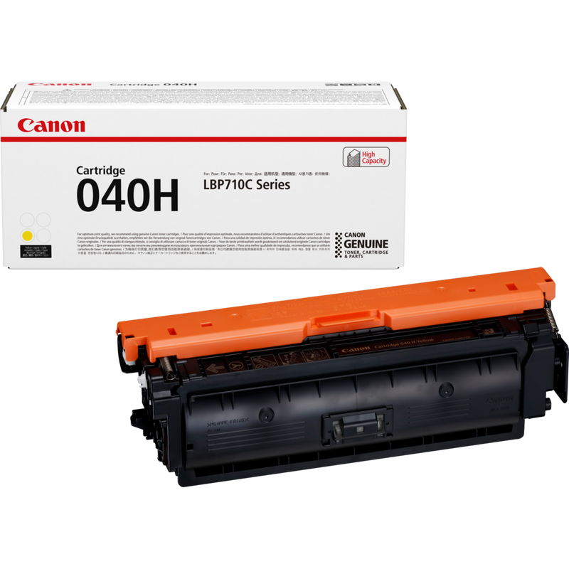 Canon 040H High Yield Toner-Cartridge Gelb Produkt Verpackung und Patrone