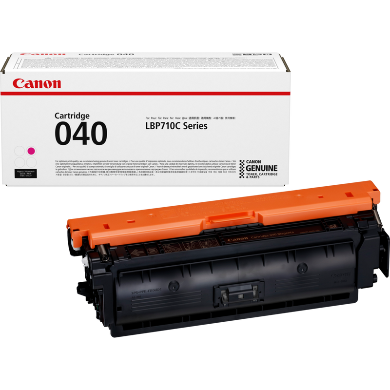 Canon 040M Toner-Cartridge Magenta Produkt Verpackung und Patrone