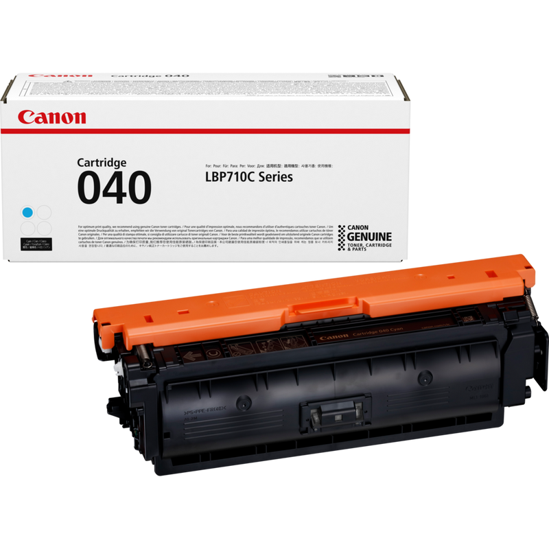 Canon 040C Toner-Cartridge Cyan Produkt Verpackung und Patrone