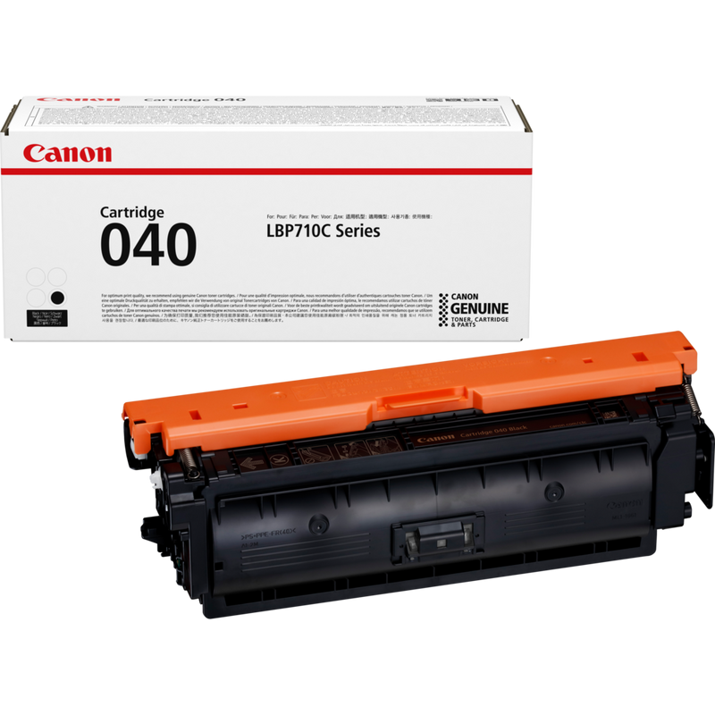 Canon 040BK Toner-Cartridge Schwarz Produkt Verpackung und Patrone