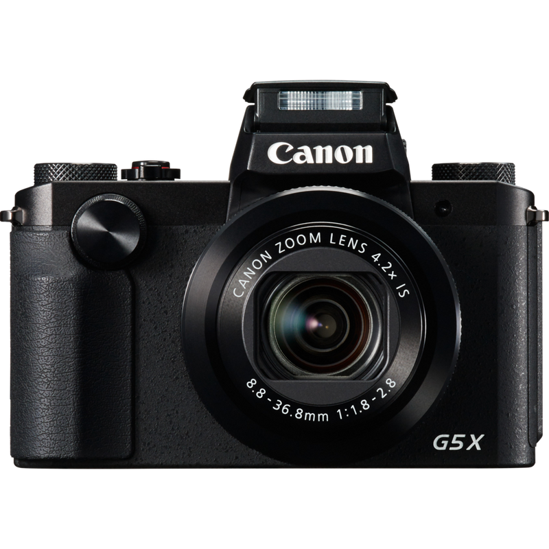 Canon PowerShot G5 X Produkt Vorderansicht mit ausgeklapptem Blitz
