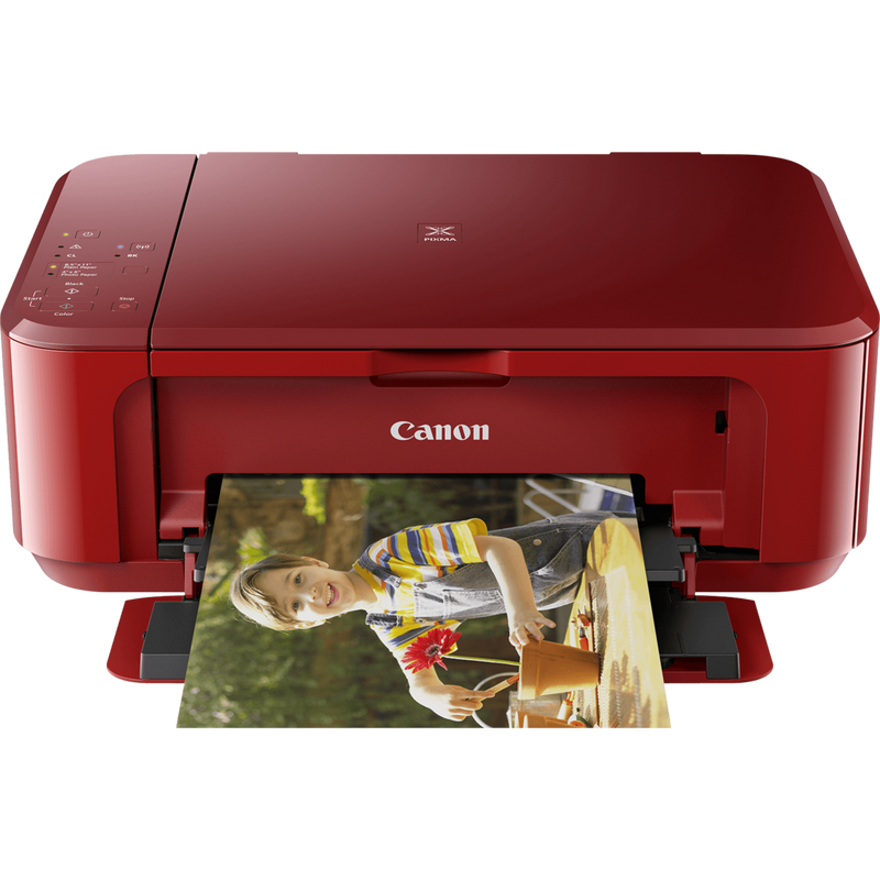 Canon PIXMA MG3650 – Rot Produkt Vorderansicht mit ausgeklapptem Papierfach