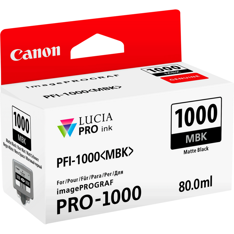 Canon PFI-1000MBK Tinte Mattschwarz Produkt Ansicht von links