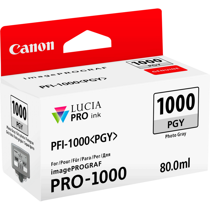 Canon PFI-1000PGY Tinte Fotograu Produkt Ansicht von links
