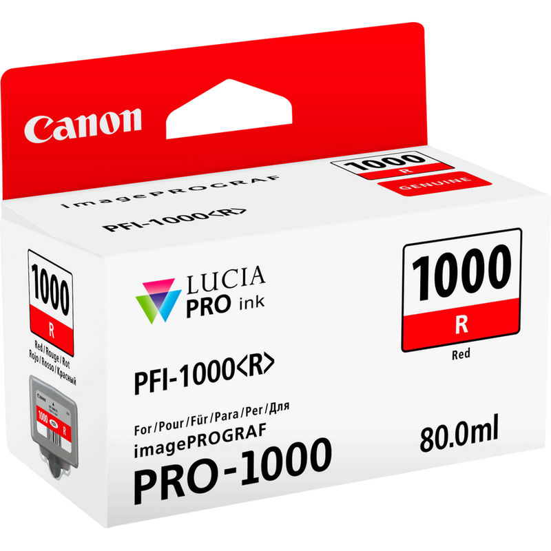 Canon PFI-1000R Tinte Rot Produkt Ansicht von links