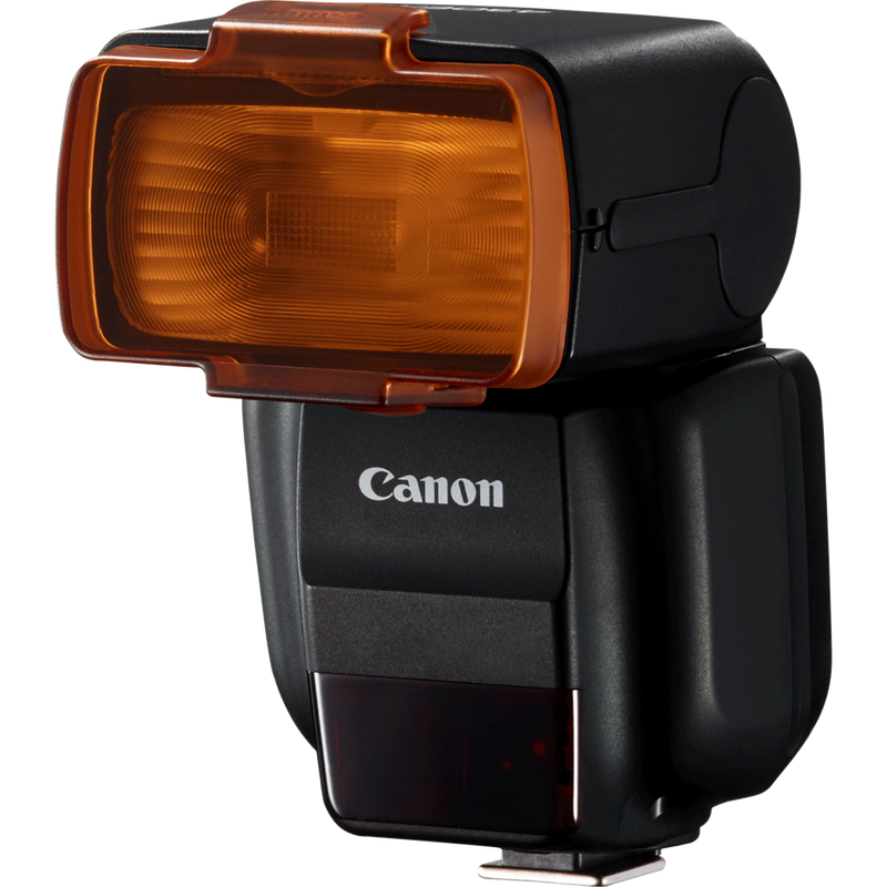 Canon Speedlite 430EX III-RT Blitzgerät Produkt Ansicht von rechts mit Orange-Filter