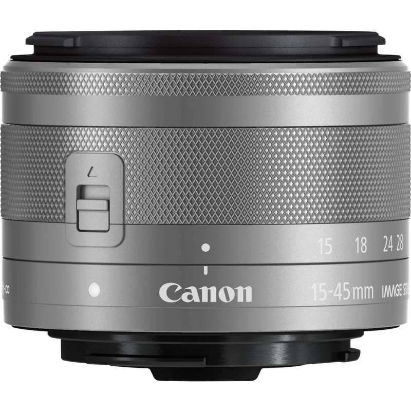 Canon EF-M 15-45mm f/3.5-6.3 IS STM Objektiv – Silber Produkt Vorderansicht
