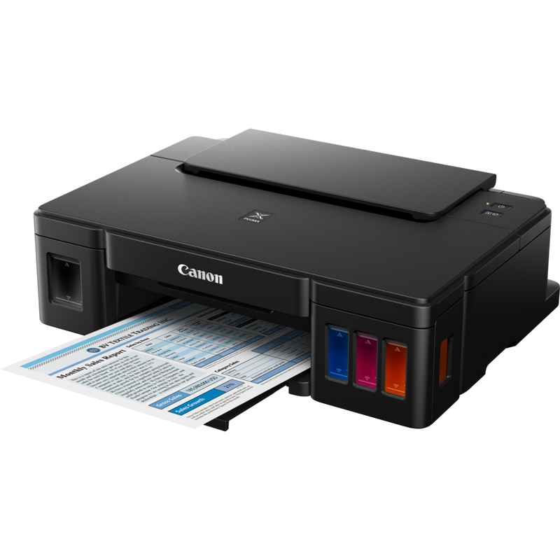 Canon PIXMA G1500 Produkt Schrägansicht von vorne mit ausgeklapptem Papierfach