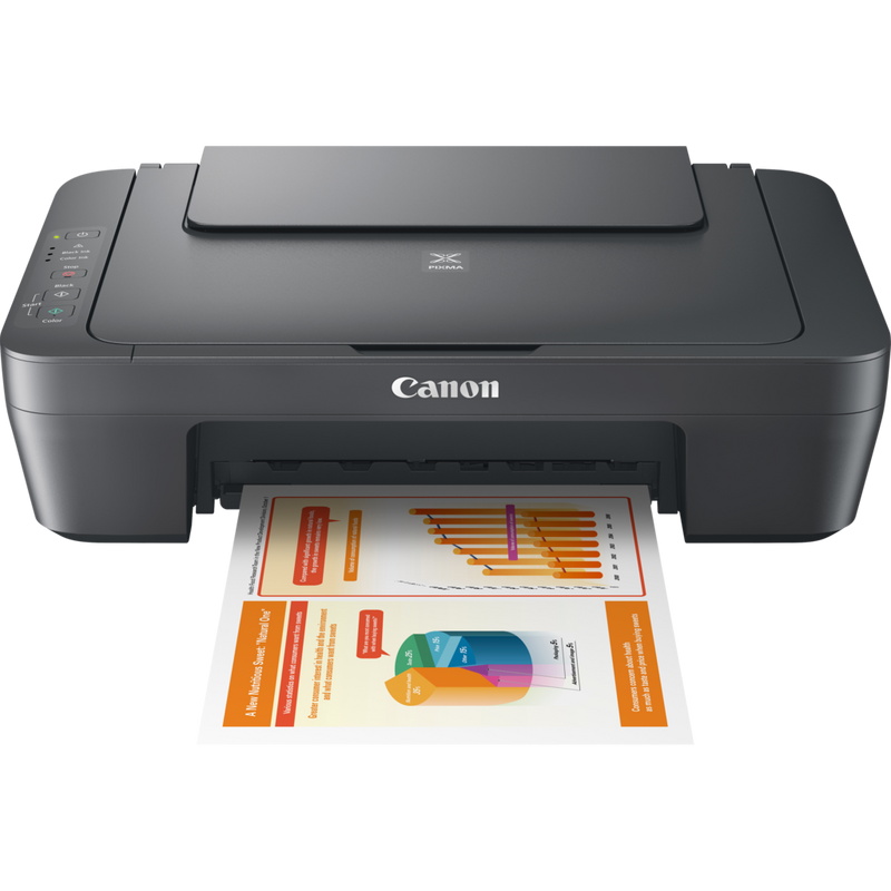 Canon PIXMA MG2551S 3-in-1 Tintenstrahl-Farb-Multifunktionssystem, Grau, Schrägansicht des Produkts von vorne