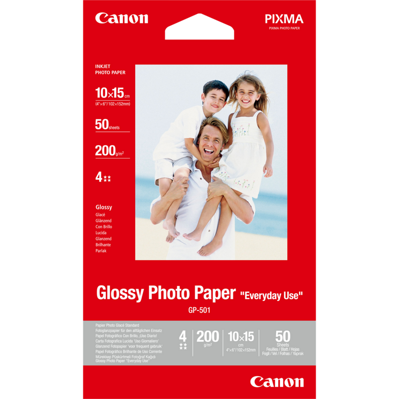 Canon GP-501 Fotoglanzpapier „für den täglichen Einsatz“ 10 x 15 cm, 50 Blatt Produkt Vorderansicht