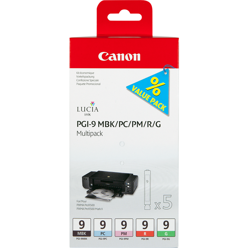 Canon PGI-9 MBK/PC/PM/R/G Multipack mit 5 Tinten Produkt Vorderansicht