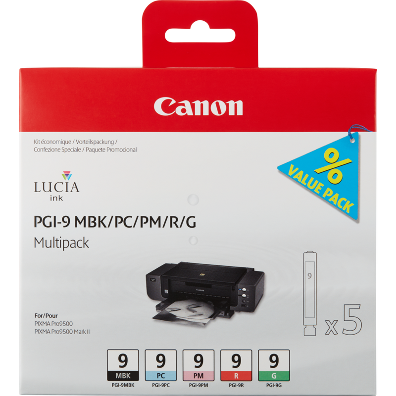Canon PGI-9 MBK/PC/PM/R/G Multipack mit 5 Tinten Produkt Vorderansicht