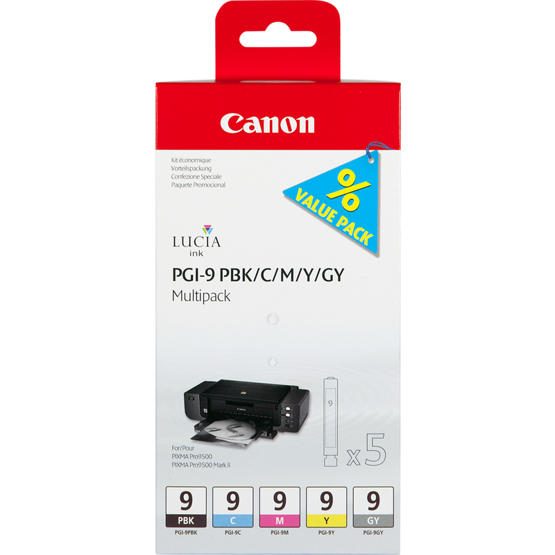 Canon PGI-9 PBK/C/M/Y/GY Multipack mit 5 Tinten Produkt Vorderansicht
