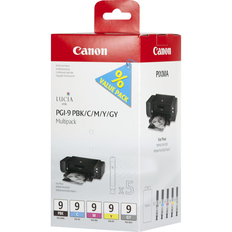 Canon PGI-9 PBK/C/M/Y/GY Multipack mit 5 Tinten Produkt Ansicht von rechts