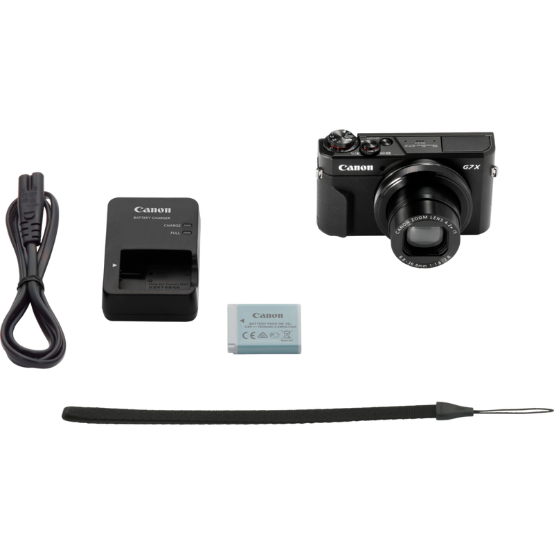 Canon PowerShot G7 X Mark II Vorderansicht mit Frau, die ein Foto aufnimmt