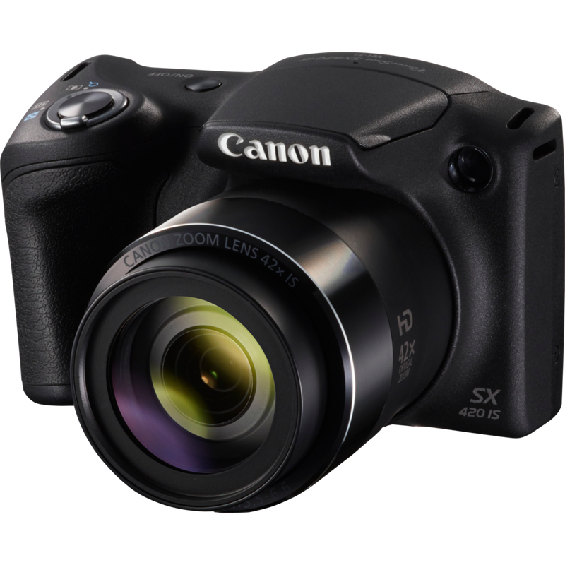 Canon PowerShot SX420 IS – Schwarz Produkt Vorderansicht mit Foto auf dem Bildschirm