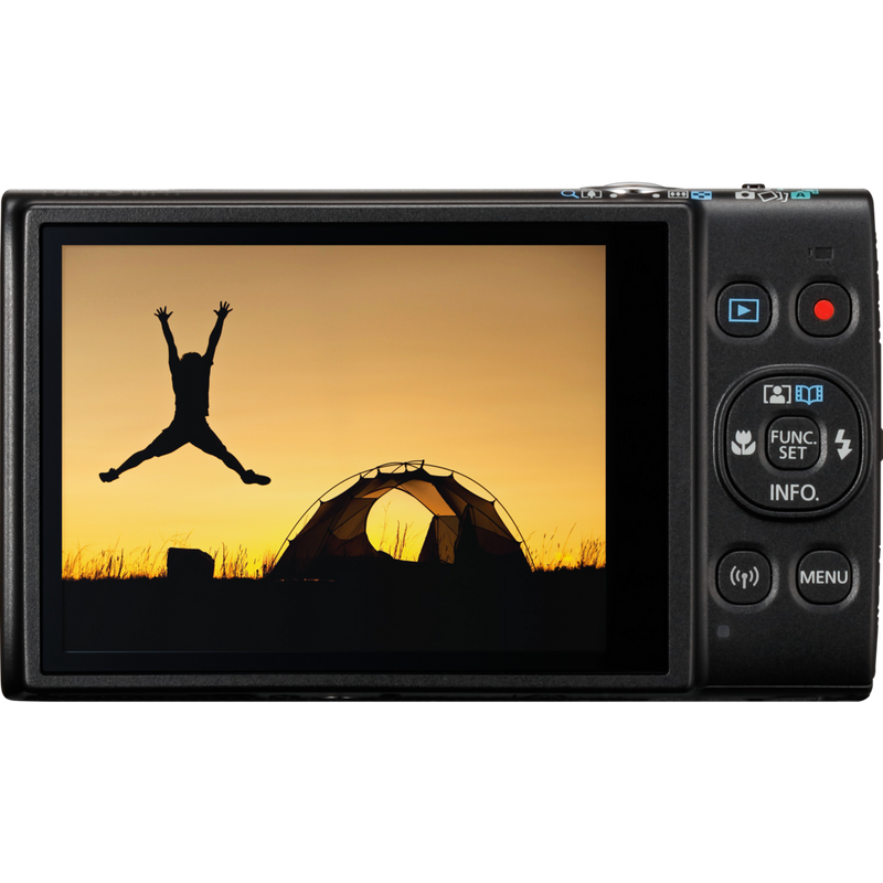 Canon IXUS 285 HS – Schwarz Produkt Rückansicht mit Foto auf dem Bildschirm