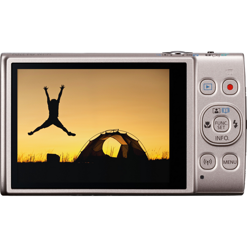 Canon IXUS 285 HS – Silber Produkt Rückansicht mit Foto auf dem Bildschirm