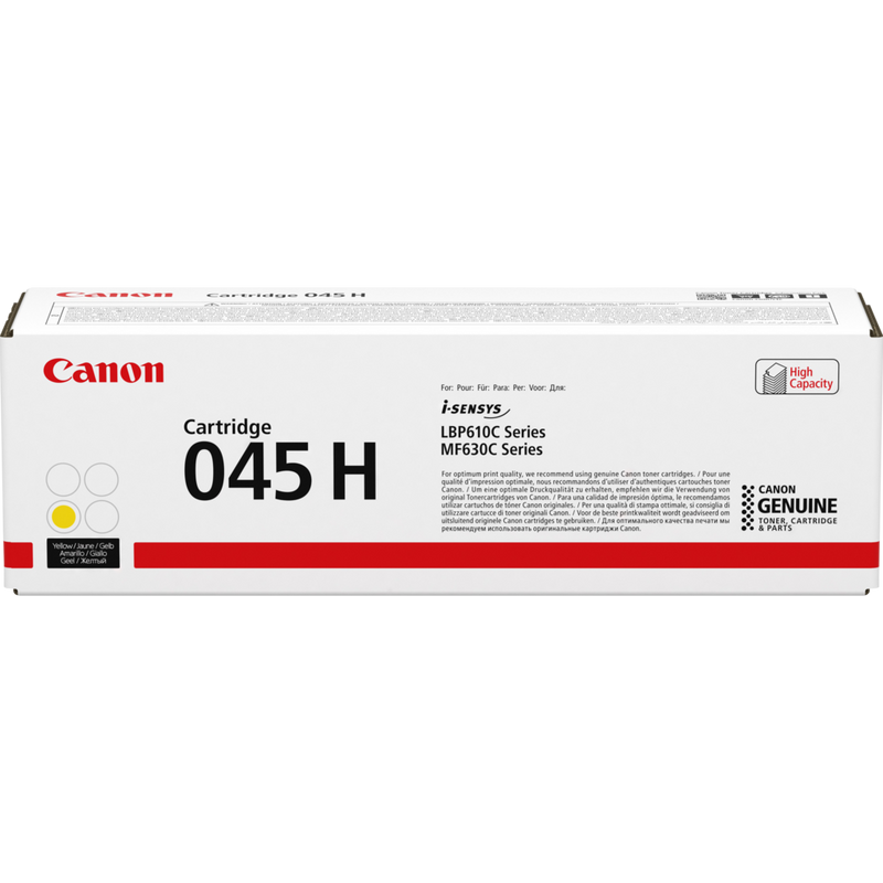 Canon 045H High Yield Toner-Cartridge Gelb Produkt Vorderansicht der Verpackung