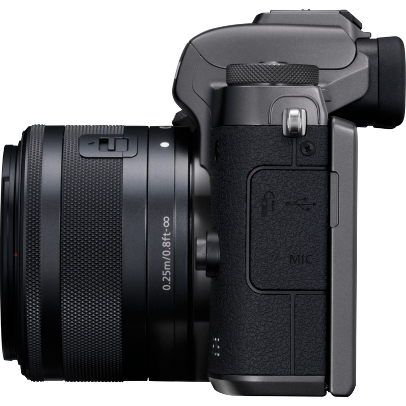 Canon EOS M5 + EF-M 15-45mm 1:3,5-6,3 IS STM Produkt Ansicht von links
