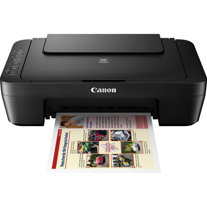 Canon PIXMA MG3050 – Schwarz Produkt Vorderansicht mit ausgeklapptem Papierfach