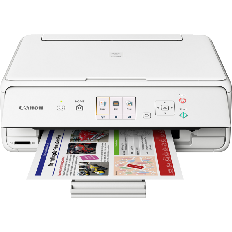 Canon PIXMA TS5051 – Weiß Produkt Vorderansicht mit ausgeklapptem Papierfach