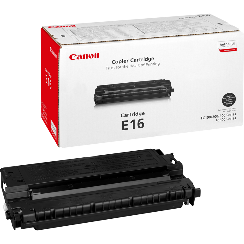 Canon E16 Toner-Cartridge Produkt Verpackung und Patrone
