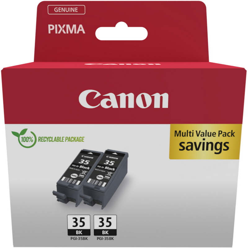 Canon PGI-35BK Black Ink Cartridge (Twin Pack) Product Package front view