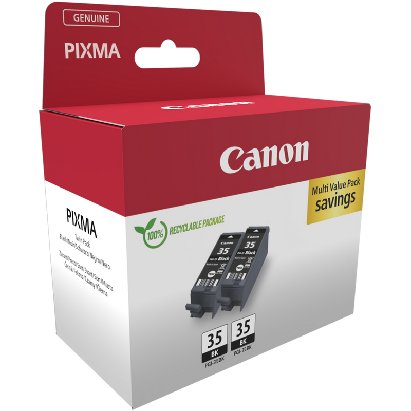 Canon PGI-35BK Black Ink Cartridge (Twin Pack) Product Package angled view