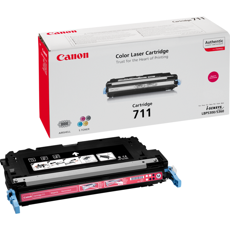 Canon Toner-Cartridge 711M Magenta Produkt Verpackung und Patrone